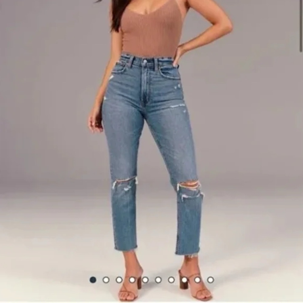 Abercrombie Distressed High Rise Ankle Straight Jeans